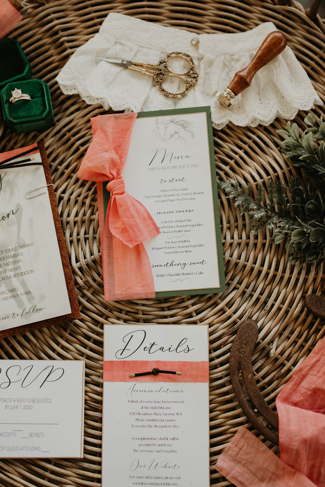 Peach and Green Wedding Menu Cards - Florida Wedding Inspiration